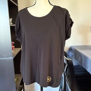 Michael Kors Women’s XL Black Laced Shoulders Logo Tee Shirt